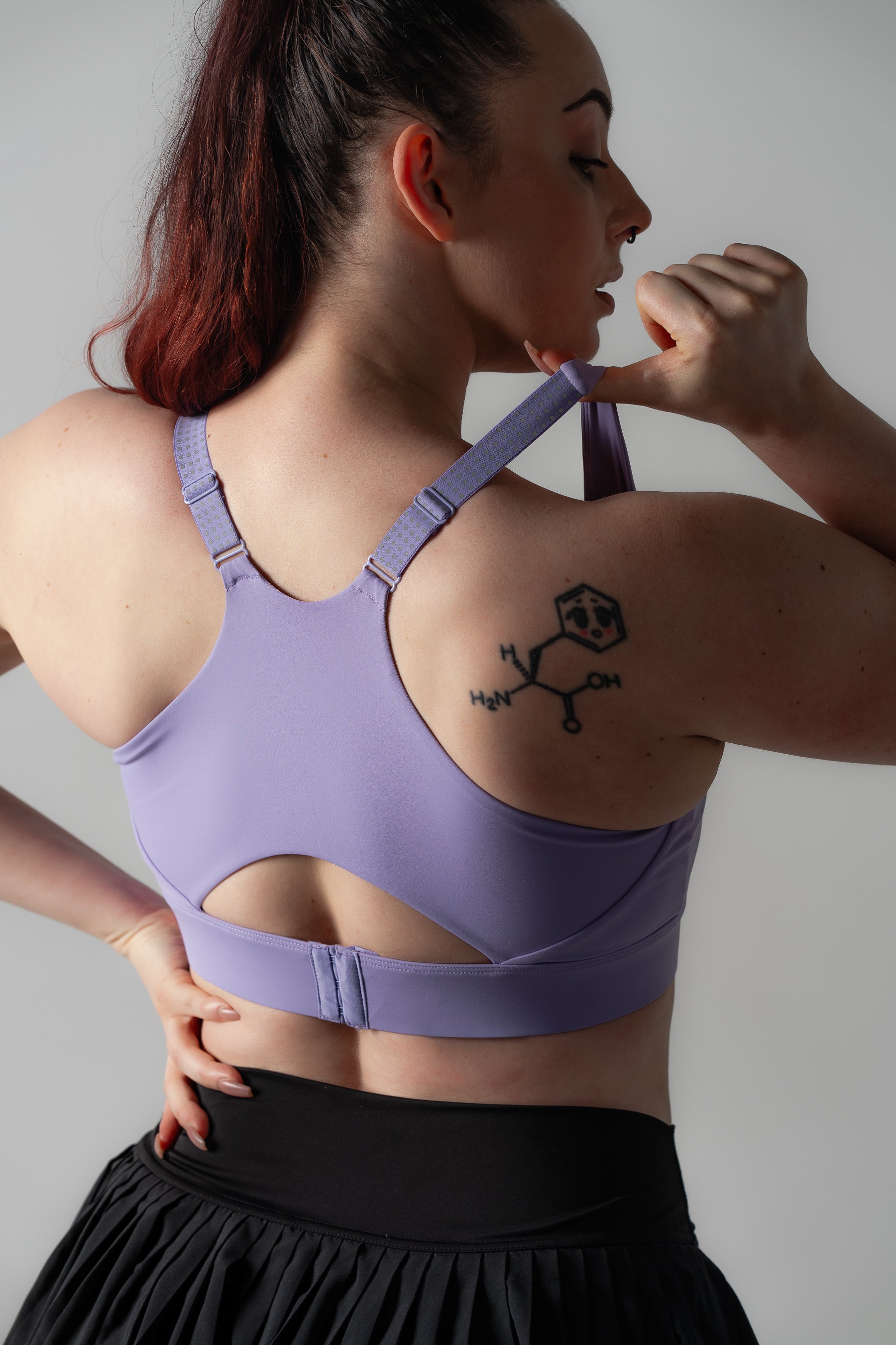 Soha Signature Support Bra Deep Amethyst - back view showing wider under-band and adjustable straps