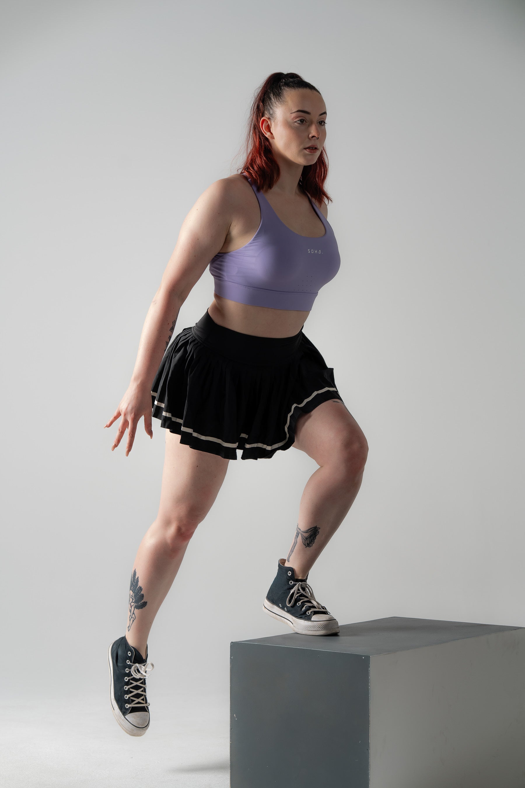 Soha Signature Support Bra in Deep Amethyst purple - front view showing hidden support structure and power mesh design